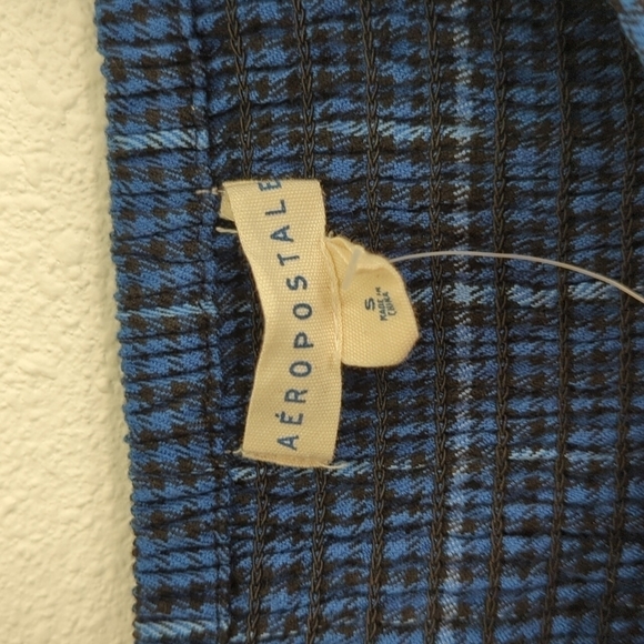 Aeropostale Mini Plaid Windowpane Dres Blue Academia School Girl y2k Strappy - Picture 2 of 11